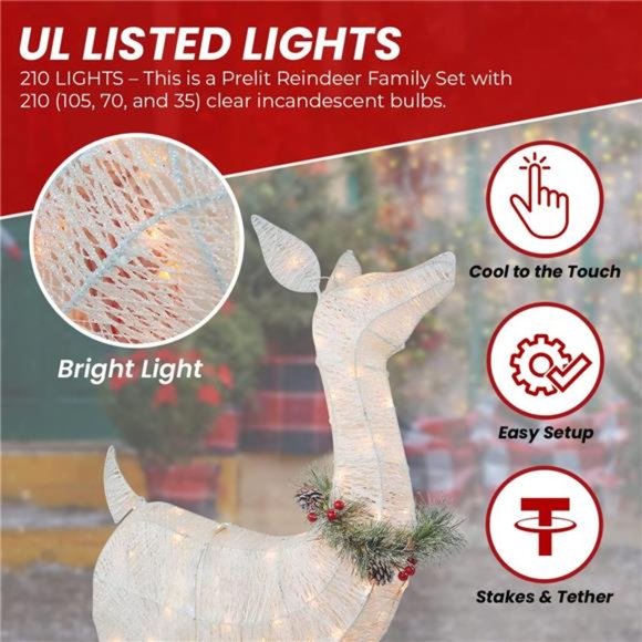 3-Piece Reindeer Family - 210 Lights 52" Buck 44" Doe 28" Fawn - Large (White) - Picture 6 of 6